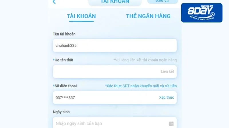 Hướng dẫn rút tiền qua ngân hàng ở 8DAY thành công
