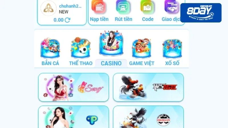 Chú về rút tiền từ 8DAY thành công từ lần đầu