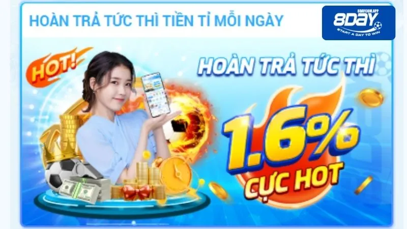 Tham gia nhận hoàn trả tức thì 1.6% không lo cháy ví